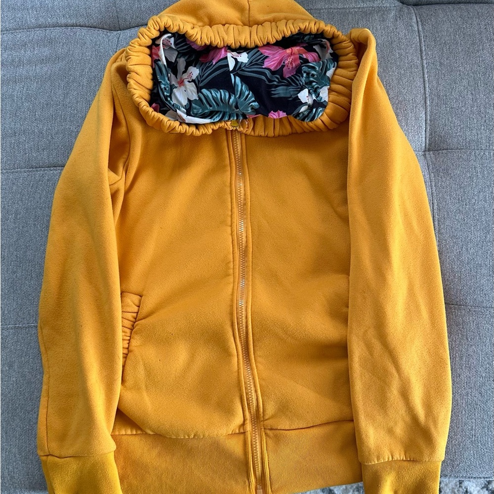 Yellow Bomber Jacket with Floral Hood Lining